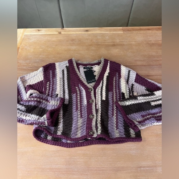 Emory Park Cropped Cardigan S Retro 70s Striped Knit Button Sweater Fall Cozy - Picture 1 of 7